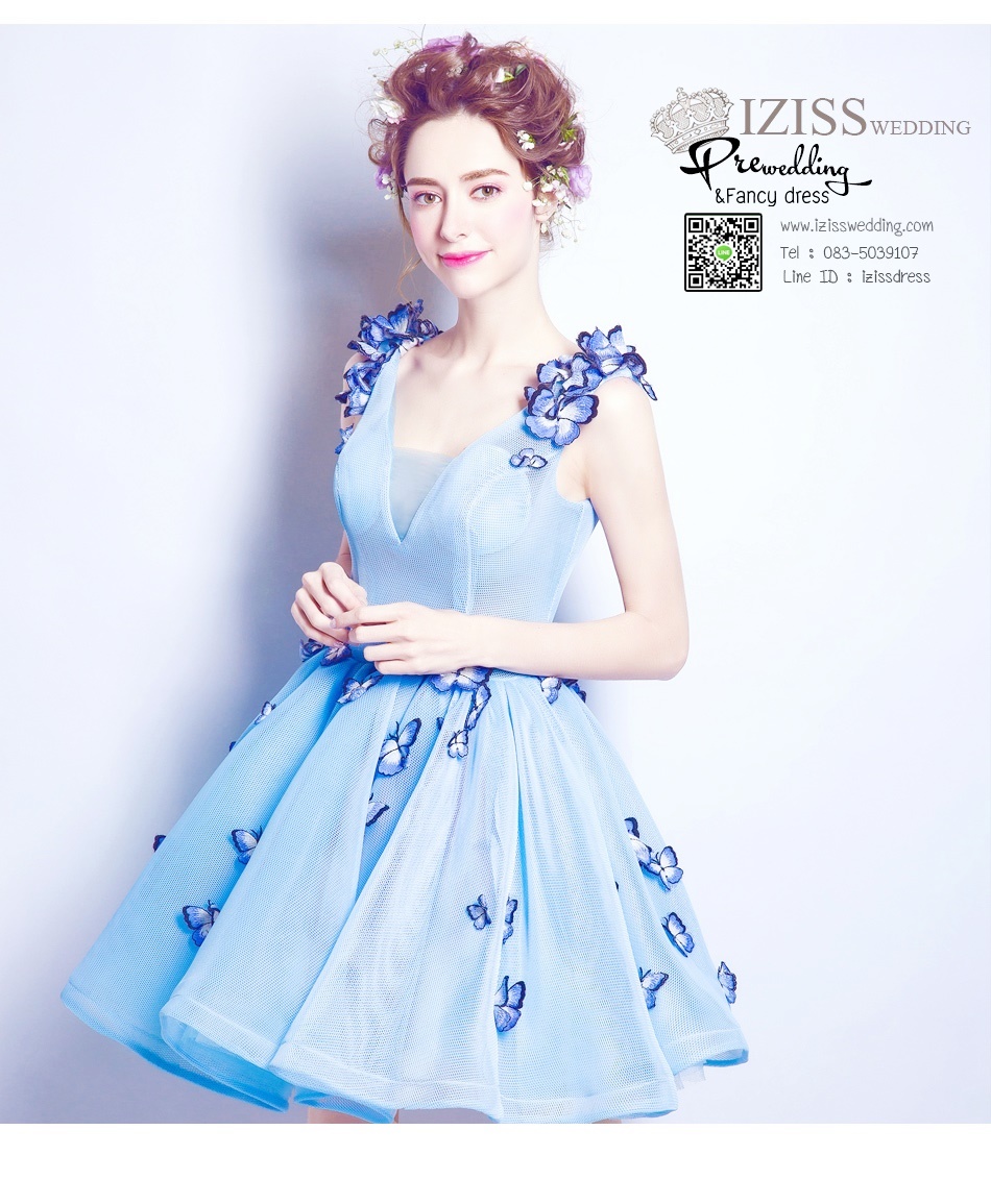 DS021 - **พรีออเดอร์** ชุดราตรี เดรสสั้นออกงาน (short dresses) ชุดไปงานแต่งงานสวยๆ "ธีมฟ้าสดใส"