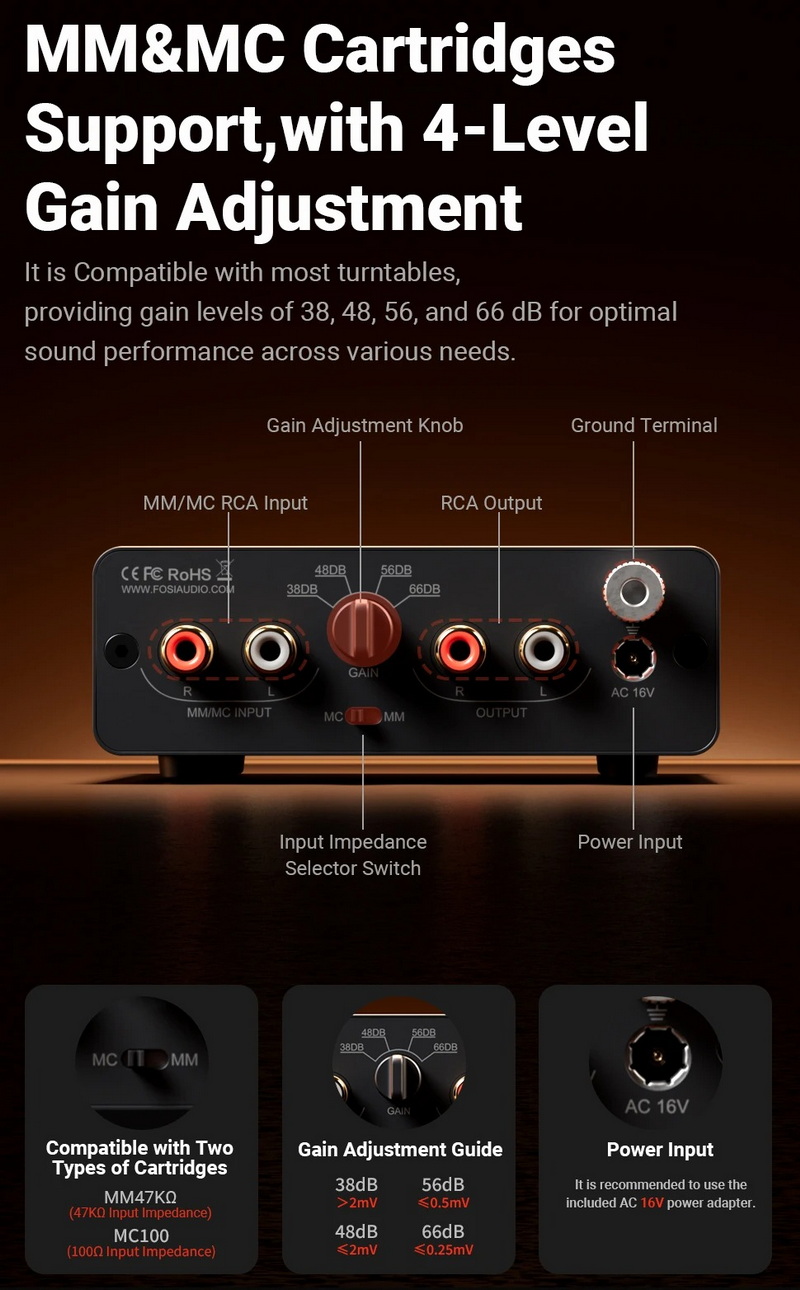 Fosi Audio Box X5 พรีแอมป์โฟโนสำหรับเครื่องเล่นแผ่นเสียง รองรับ MM และ MC ประกันศูนย์ไทย