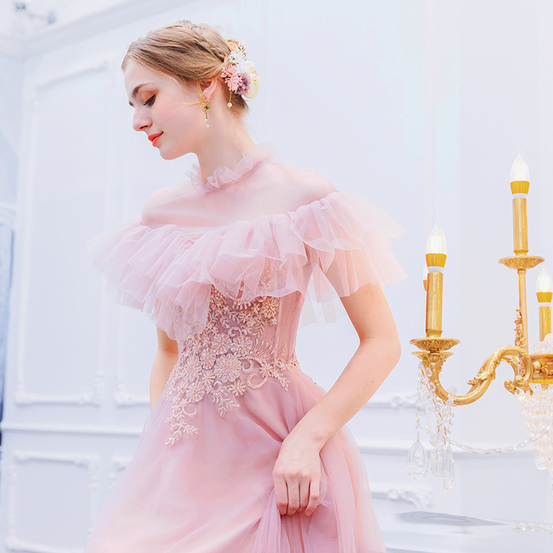 DL114 **พรีออเดอร์** ชุดออกงานสีชมพู ชุดราตรี เดรสยาวออกงาน (Night party dresses) ชุดไปงานแต่งงานสวยๆ "ธีมสีชมพู"