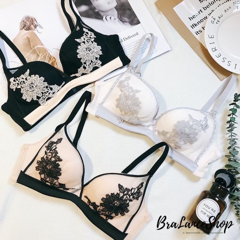 BLS✿8811 ชุดชั้นในแฟชั่น งานซับสองชั้นซีทรูลูกไม้ ไร้โครง