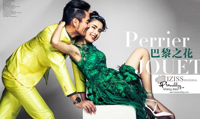 PW151 - Pre order ชุดคู่ถ่ายพรีเวดดิ้ง (prewedding dress) & ชุดแต่งงานแฟนซี (Fancy wedding dress)ชายหญิง สไตล์ colorful "ธีมสีเขียว-เหลือง"