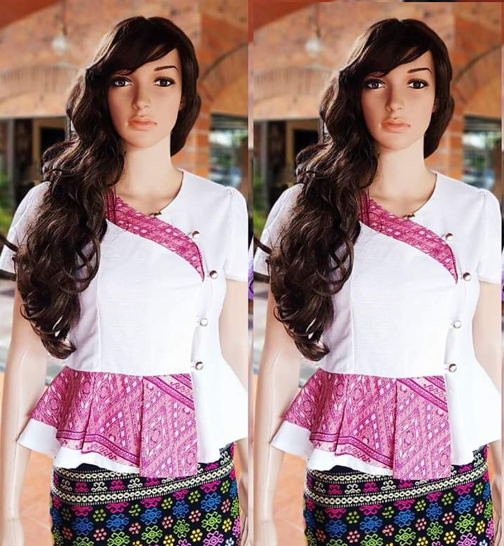 เสื้อผ้าไทยพื้นเมืองสีขาวสีขาว เสื้อผ้าฝ้ายสีขาว เสื้อทำงานผ้าไทย เสื้อผ้าฝ้ายแต่งเอวระบายแพรวา