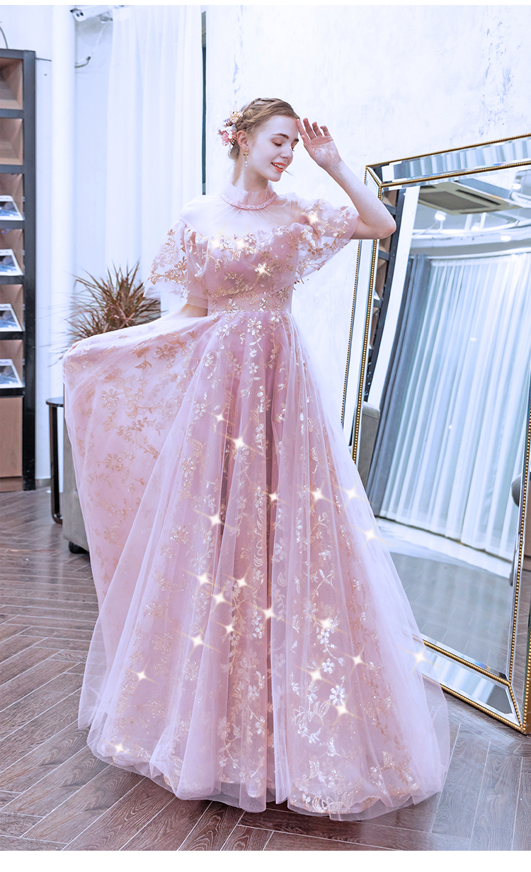 DL088 **พรีออเดอร์** ชุดออกงานสีชมพูทอง ชุดราตรี เดรสยาวออกงาน (Night party dresses) ชุดไปงานแต่งงานสวยๆ "ธีมสีชมพูทอง"