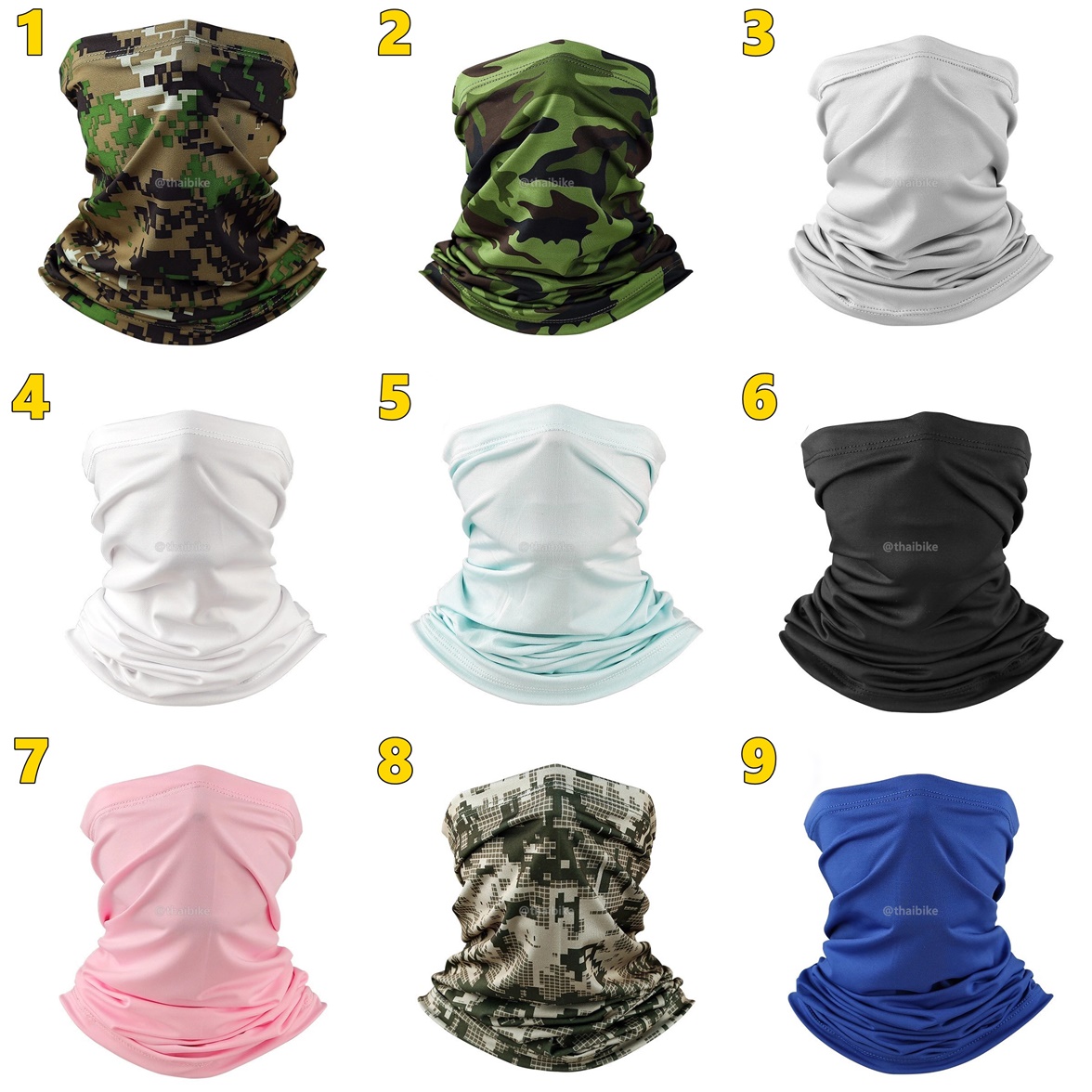 ปั่นจักรยาน ตกปลารุ่นเย็บขอบ ผ้าคลุมหัวทั้งใบ ผ้าบัฟแบบลาย กันแดด กันฝุ่น เช็ดเหงื่อ ผ้ากันเหงื่อ ลายสวย ลายพราง