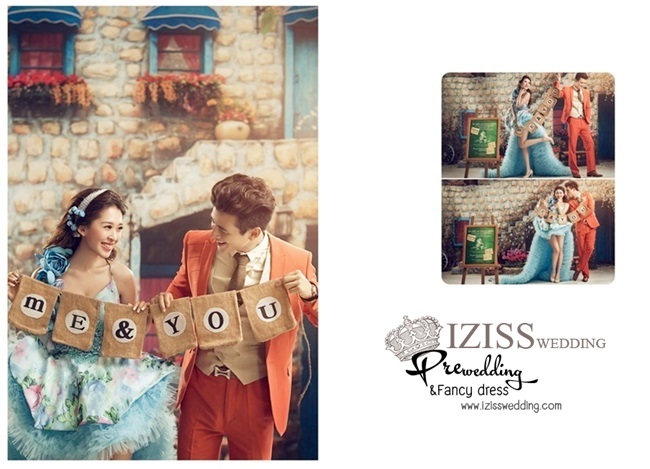 PW048 - **เลิกผลิตค่ะ** ชุดคู่ถ่ายพรีเวดดิ้ง (prewedding dress) & ชุดแต่งงานแฟนซี (Fancy wedding dress)ชายหญิง "ธีมฟ้า-ส้ม"
