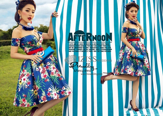 PW464- **พรีออเดอร์**ชุดแต่งงานแฟนซี ชุดเดรสสั้นสีน้ำเงิน ชุดถ่ายพรีเวดดิ้ง (prewedding dress) & ชุดแต่งงานแฟนซี (Fancy wedding dress) "ธีมสีน้ำเงิน"