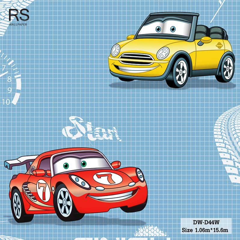 วอลเปเปอร์ห้องเด็ก ลายรถ พื้นสีฟ้า DW-D44W