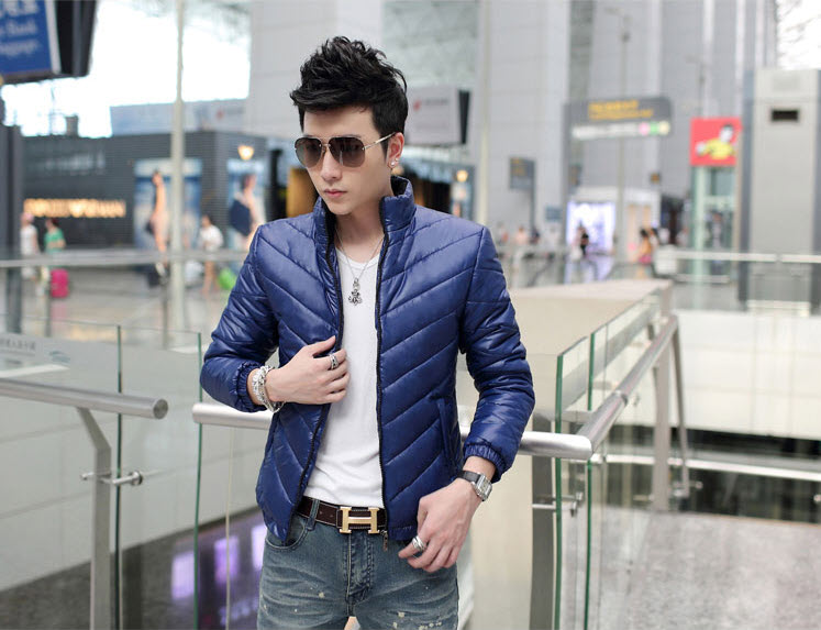 พร้อมส่ง เสื้อกันหนาวผู้ชาย เสื้อกันลม สีน้ำเงิน แขนยาว แขนจั๊ม เอวจั๊ม ซิปเต็มตัว ใส่เป็นเสื้อคลุม ใส่ทำงาน ใส่เที่ยว