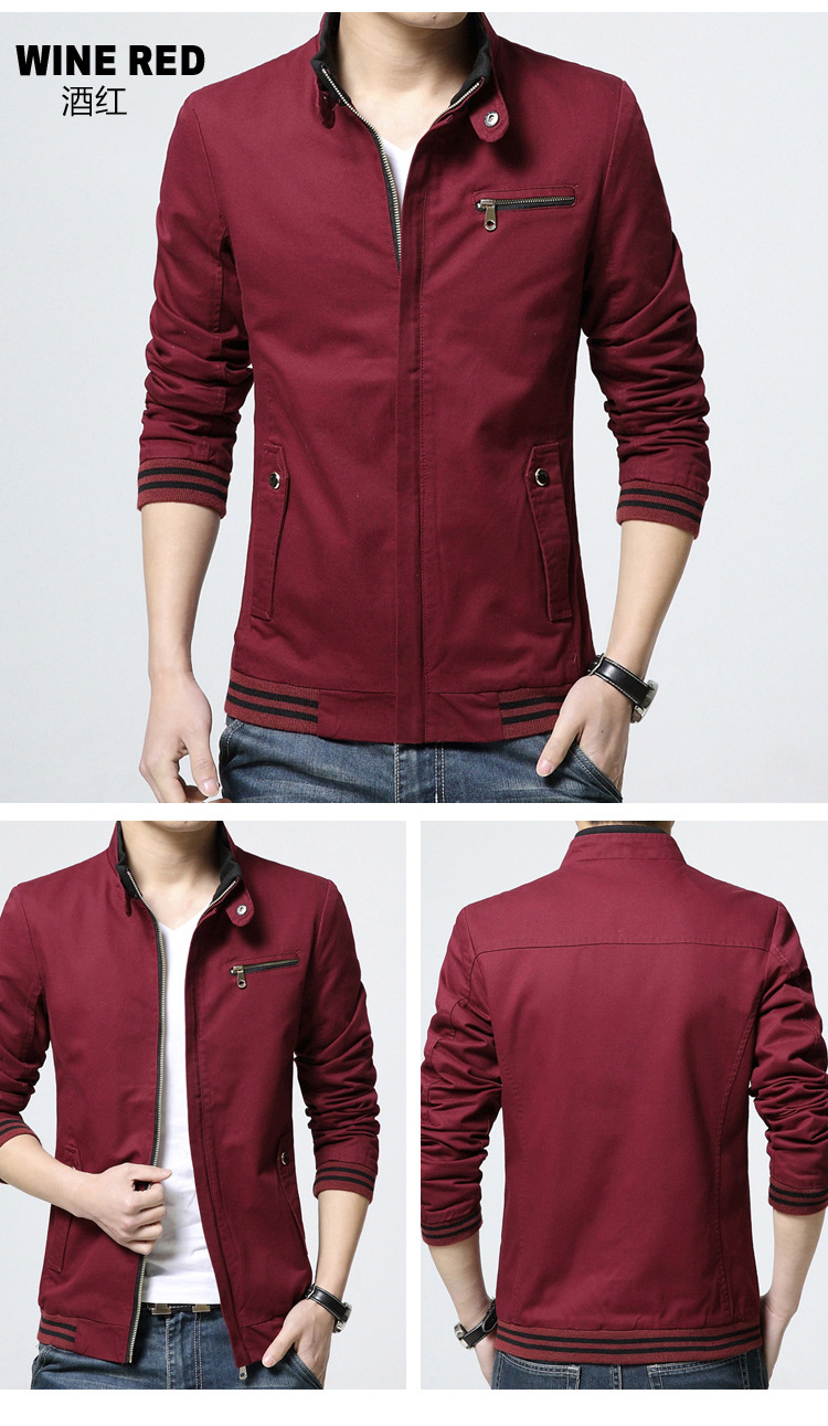 พร้อมส่ง เสื้อแจ็คเก็ต ผู้ชาย สีแดง ซิปหน้า คอจีน กระดุมเป๊ะ ปลายแขนจั้ม กระเป๋าข้างใช้งานได้ ใส่ทำงาน ใส่เที่ยว เสื้อคลุมผู้ชาย