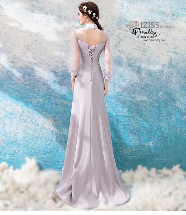 DL059 - **พรีออเดอร์** ชุดราตรี เดรสยาวออกงาน (Night party dresses) ชุดไปงานแต่งงานสวยๆ "ธีมสีเทาแต่งเพชร"