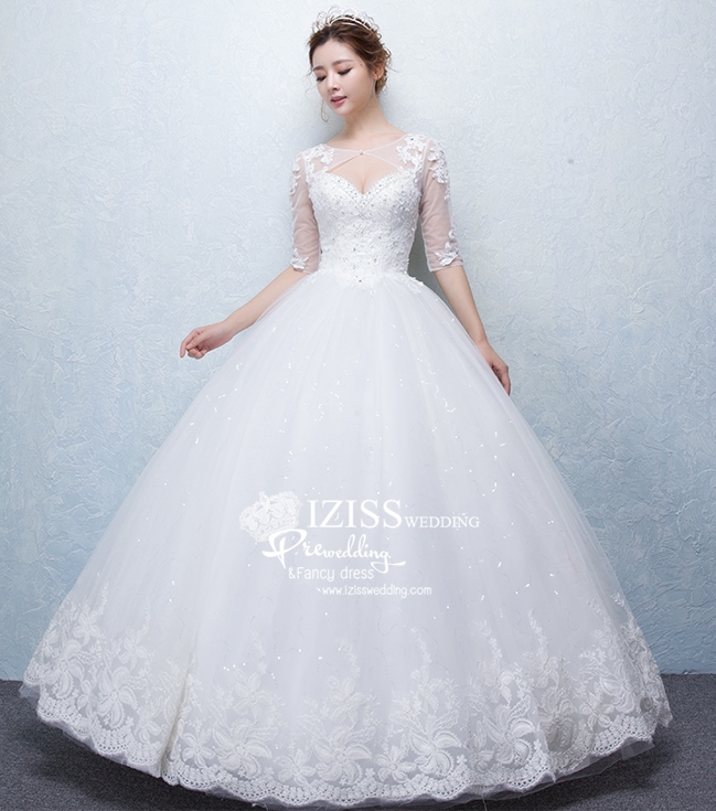 BR122 **พรีออเดอร์**ชุดแต่งงาน&ชุดเจ้าสาวแบบยาวสีขาวเกรดพรีเมี่ยม เปิดไหล่ มีแขน หรูหราน่ารัก สวยโดดเด่นไม่ซ้ำใคร