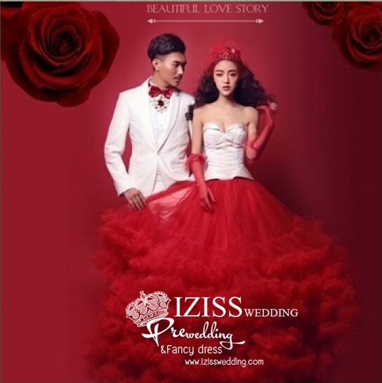 PW227 - Pre order ชุดคู่ถ่ายพรีเวดดิ้ง (prewedding dress) & ชุดแต่งงานแฟนซี (Fancy wedding dress)ชายหญิง "ธีมสีแดง-ขาว"