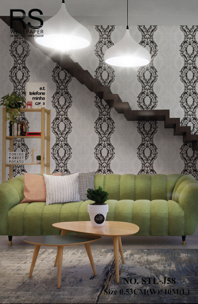 วอลเปเปอร์ ลายหลุยส์สีดำ พื้นสีขาว No.STL-J58