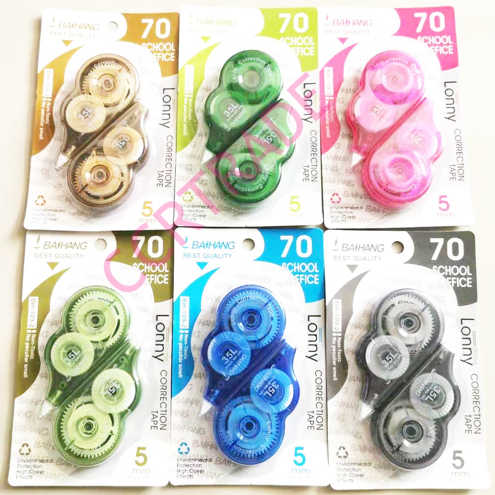 เทปลบคำผิดสีสด 35 ม. 2 ชิ้นแผง 18 ซม.