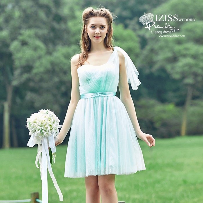 ฺBM0121 - พรีออเดอร์ ชุดเพื่อนเจ้าสาวราตรีสั้นธีมสีเขียวมินท์/สีเทา น่ารักมากๆค่ะ