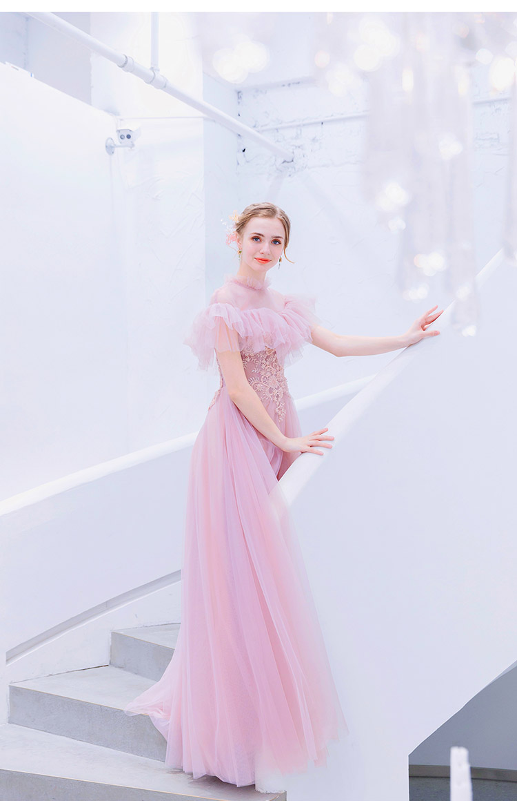 DL114 **พรีออเดอร์** ชุดออกงานสีชมพู ชุดราตรี เดรสยาวออกงาน (Night party dresses) ชุดไปงานแต่งงานสวยๆ "ธีมสีชมพู"