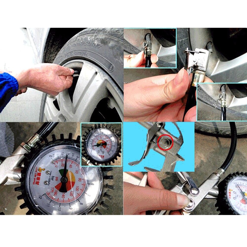 ปืนเติมลมรถจักรยาน มอเตอร์ไซต์ รถยนต์ พร้อมเกจ์วัด 220SPI