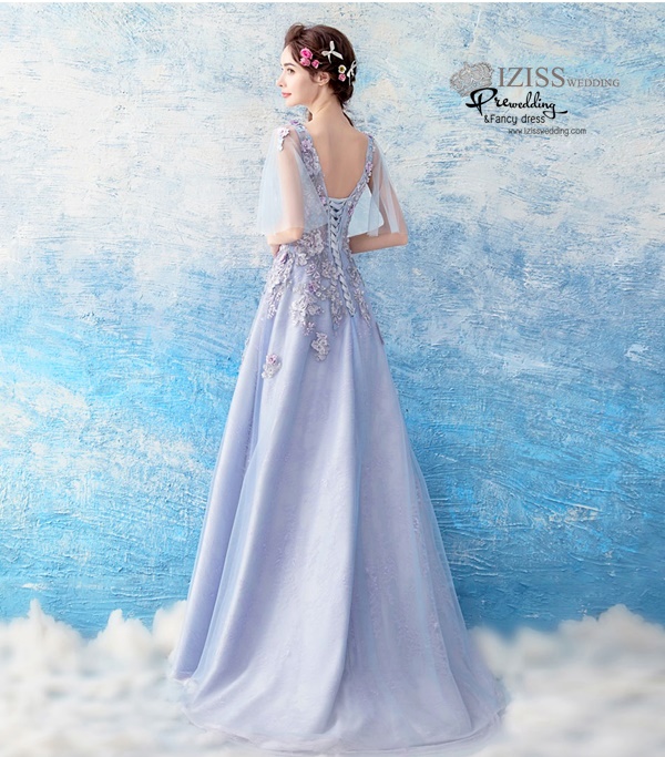 DL069 - **พรีออเดอร์** ชุดราตรี เดรสยาวออกงาน (Night party dresses) ชุดไปงานแต่งงานสวยๆ "ธีมสีฟ้าแต่งดอก 3D"