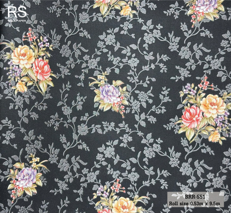 วอลเปเปอร์ ลายดอกไม้วินเทจ พื้นสีดำ BRR-S51