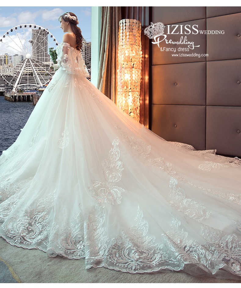 BR337 **พรีออเดอร์**ชุดแต่งงาน&ชุดเจ้าสาวแบบยาวอลังการ สีขาวเกรดพรีเมี่ยม หรูหราน่ารัก สวยโดดเด่นไม่ซ้ำใคร