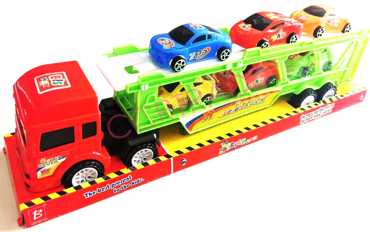 รถบรรทุกรถแข่งสีสด 6 คัน มีลานฝาครอบ 14x49 ซม.(1x3)