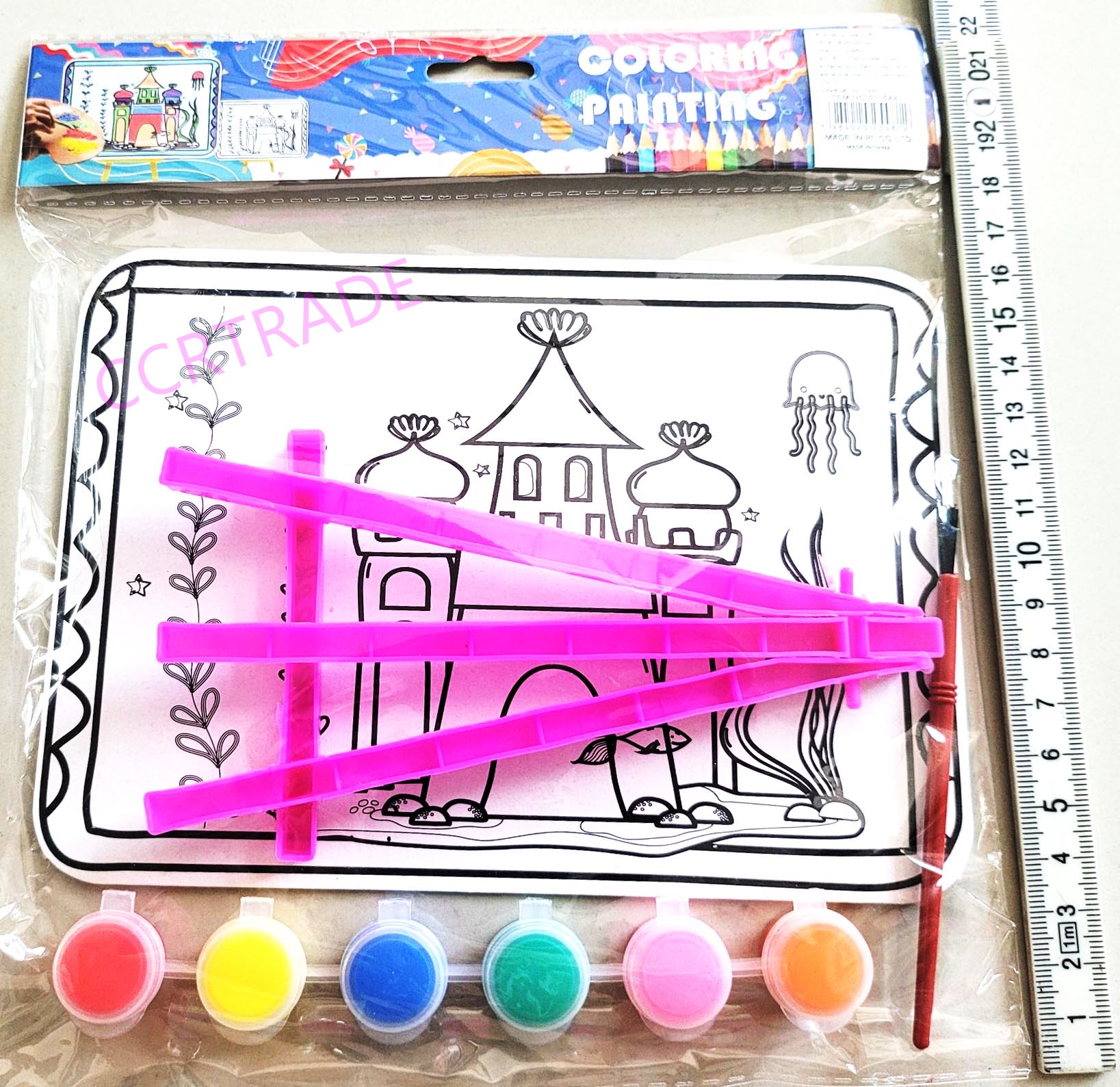 ชุดระบายสีการตูน มีขาตั้ง+สีน้ำ 6 สีถุง 25 ซม.