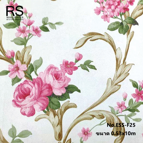 วอลเปเปอร์ลายดอกไม้วินเทจสีชมพู พื้นสีครีม ESS-F25
