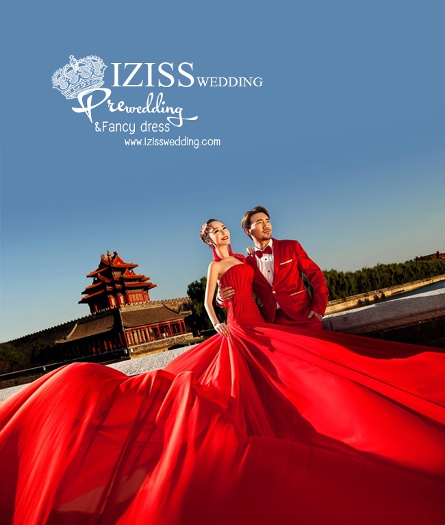 PW222 - **พรีออเดอร์ทั้งเซ็ท**ชุดคู่ถ่ายพรีเวดดิ้ง (prewedding dress) & ชุดแต่งงานแฟนซี (Fancy wedding dress)ชายหญิง "ธีมสีแดง"