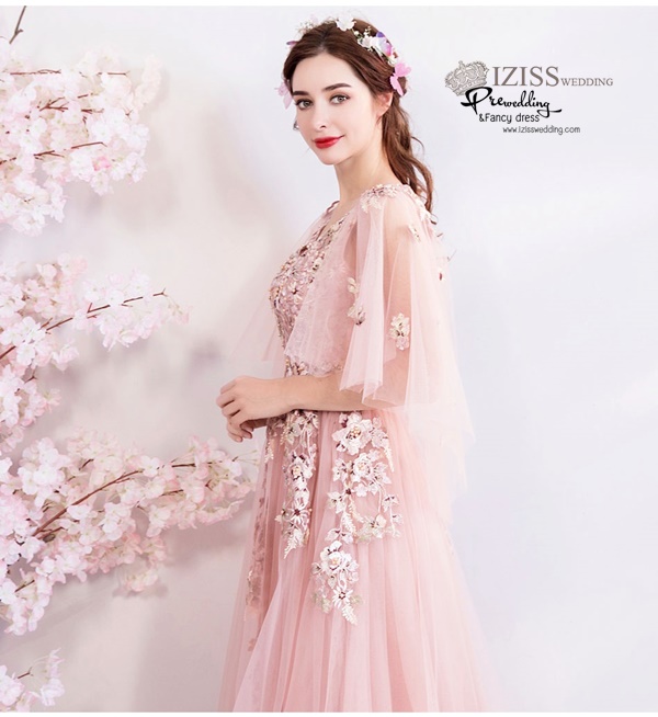 DL079 - **พรีออเดอร์** ชุดราตรี เดรสยาวออกงาน (Night party dresses) ชุดไปงานแต่งงานสวยๆ "ธีมสีทองปักดอก 3D"