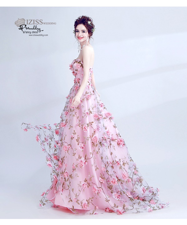 DL029 - **พรีออเดอร์** ชุดราตรี เดรสยาวออกงาน (Night party dresses) ชุดไปงานแต่งงานสวยๆ "ธีมสีชมพูแต่งดอก 3D"