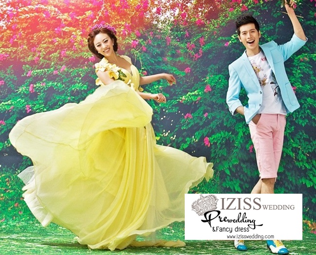 PW132 - Pre order ชุดคู่ถ่ายพรีเวดดิ้ง (prewedding dress) & ชุดแต่งงานแฟนซี (Fancy wedding dress)ชายหญิง "ธีมสีเหลือง-ฟ้า"