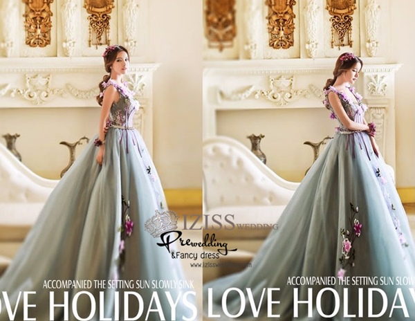 PW482- **พรีออเดอร์**ชุดแต่งงานแฟนซี ชุดเดรสสีเทาชมพู ชุดถ่ายพรีเวดดิ้ง (prewedding dress) & ชุดแต่งงานแฟนซี (Fancy wedding dress) "ธีมสีเทาชมพู น้ำเงิน"