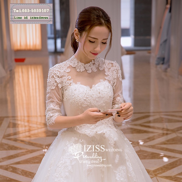 BR246 **พรีออเดอร์**ชุดแต่งงาน&ชุดเจ้าสาวแบบยาวสีขาวเกรดพรีเมี่ยม เปิดไหล่ มีแขน หรูหราน่ารัก สวยโดดเด่นไม่ซ้ำใคร