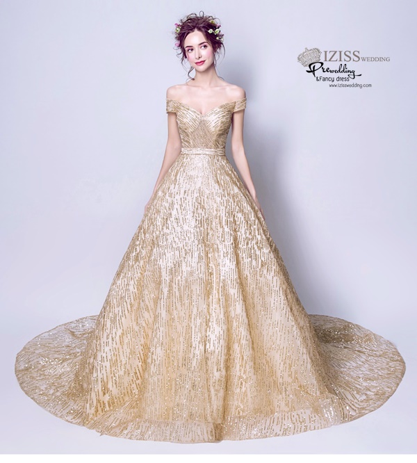 DL042 - **พรีออเดอร์** ชุดราตรี เดรสยาวออกงาน (Night party dresses) ชุดไปงานแต่งงานสวยๆ "ธีมสีทองปักเลื่อม"