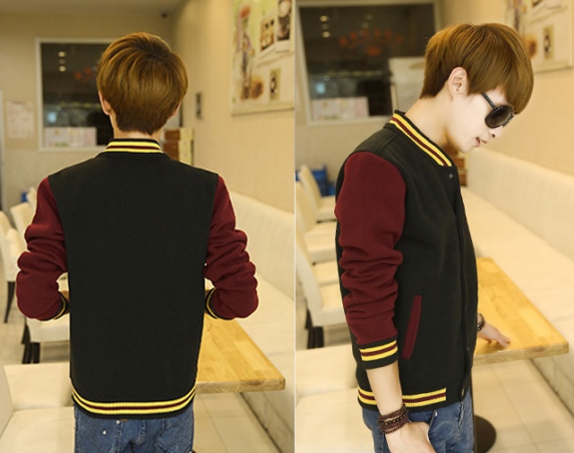 เสื้อเบสบอล ดำ-เทา Baseball Jacket ฺBlack-Maroon
