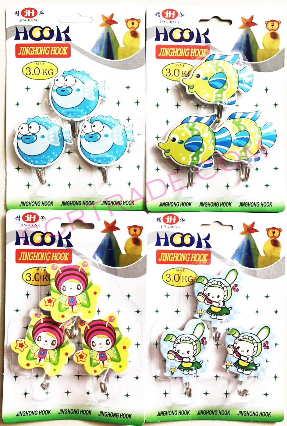 ขอแขวนการ์ตูน 3 ชิ้นแผง คละแบบ 17 ซม.