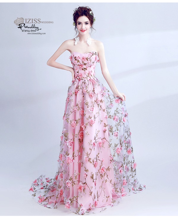 DL029 - **พรีออเดอร์** ชุดราตรี เดรสยาวออกงาน (Night party dresses) ชุดไปงานแต่งงานสวยๆ "ธีมสีชมพูแต่งดอก 3D"