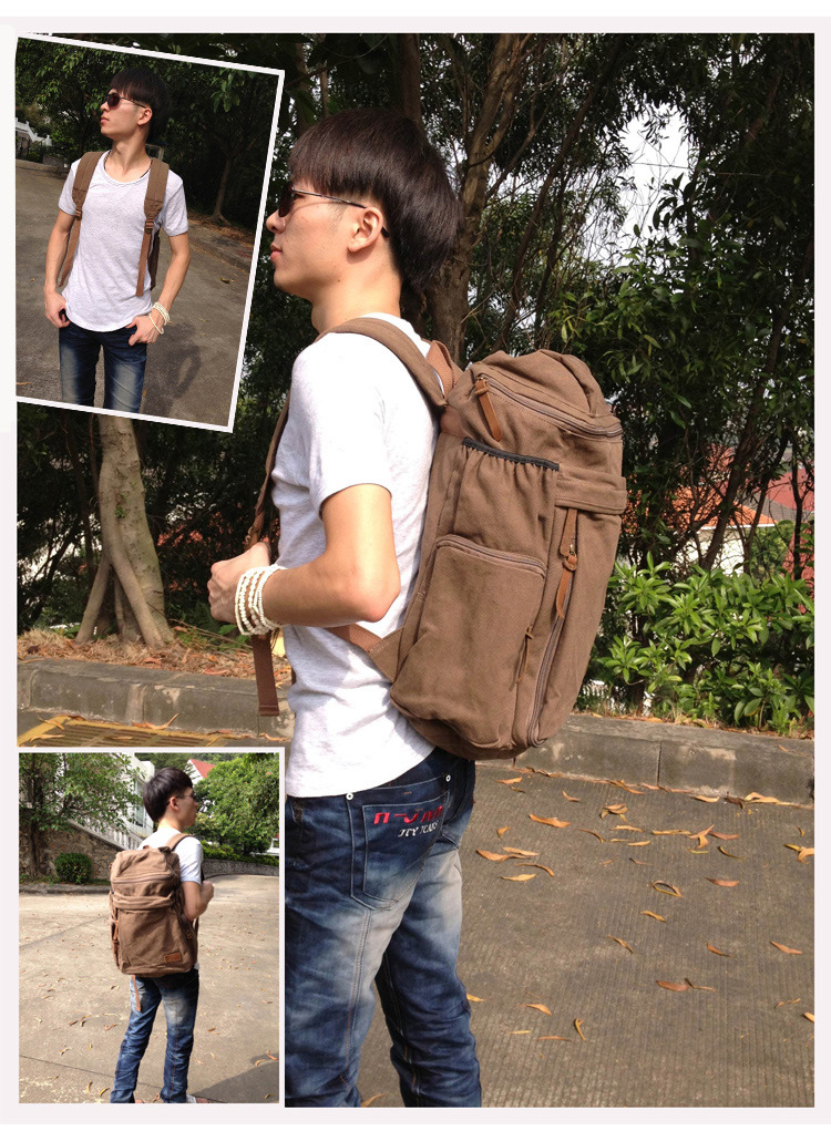 กระเป๋าเป้สะพายหลัง พร้อมส่ง สีกากี สะพายหลังสุดเท่ห์ ออกแบบเท่ห์ จุของได้เยอะ ใส่ipad notebook ทำด้วยผ้าแคนวาส