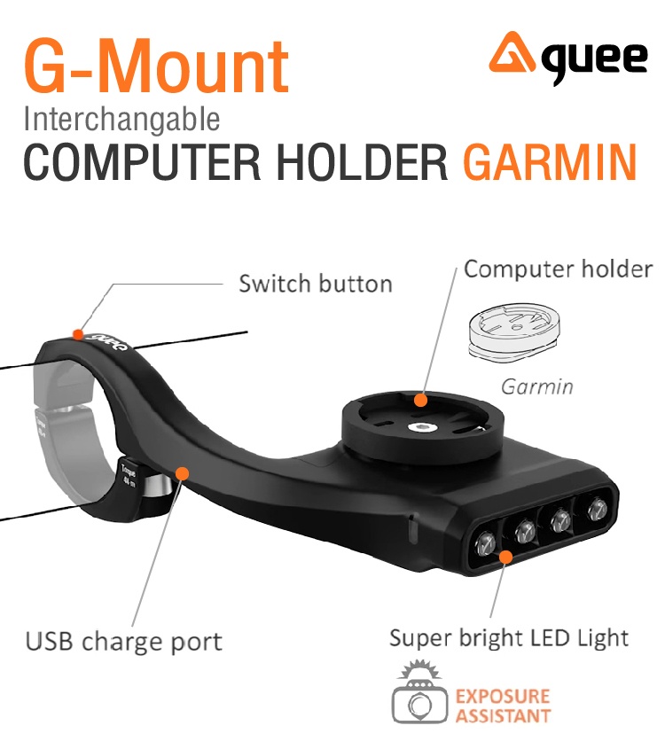 GUEE G-Mount Standard (Garmin) ไฟจักรยานและแท่นยึดไมล์(Garmin) 2 ใน 1 เดียว