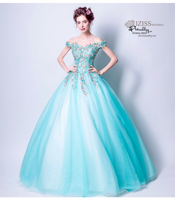 DL038 - **พรีออเดอร์** ชุดราตรี เดรสยาวออกงาน (Night party dresses) ชุดไปงานแต่งงานสวยๆ "ธีมสีเขียวมินท์ปักดอกสวย"