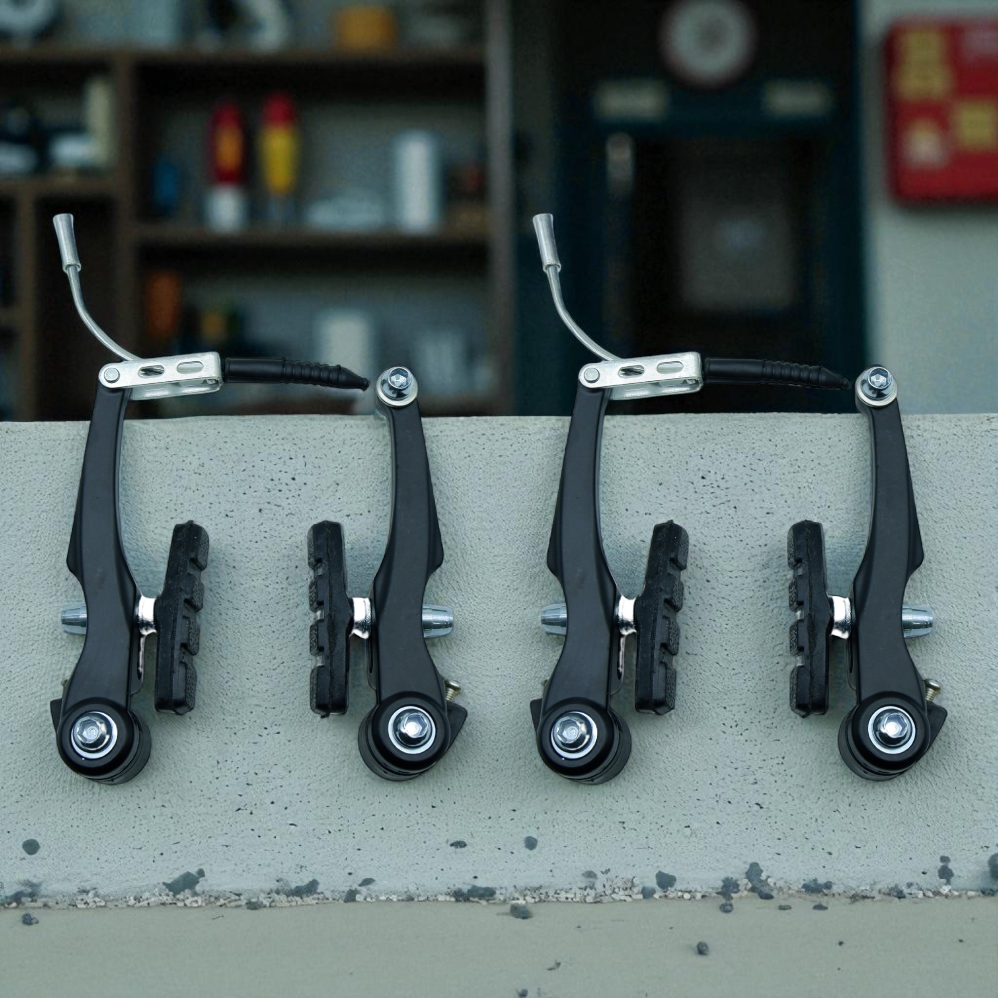 ชุดวีเบรคสำหรับจักรยาน V-BRAKES พร้อมอุปกรณ์ สีดำ/สีเงิน