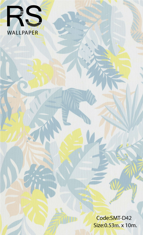 วอลเปเปอร์ลายใบไม้มีสัตว์อยู่ด้วย (Tropical style) SMT-D42