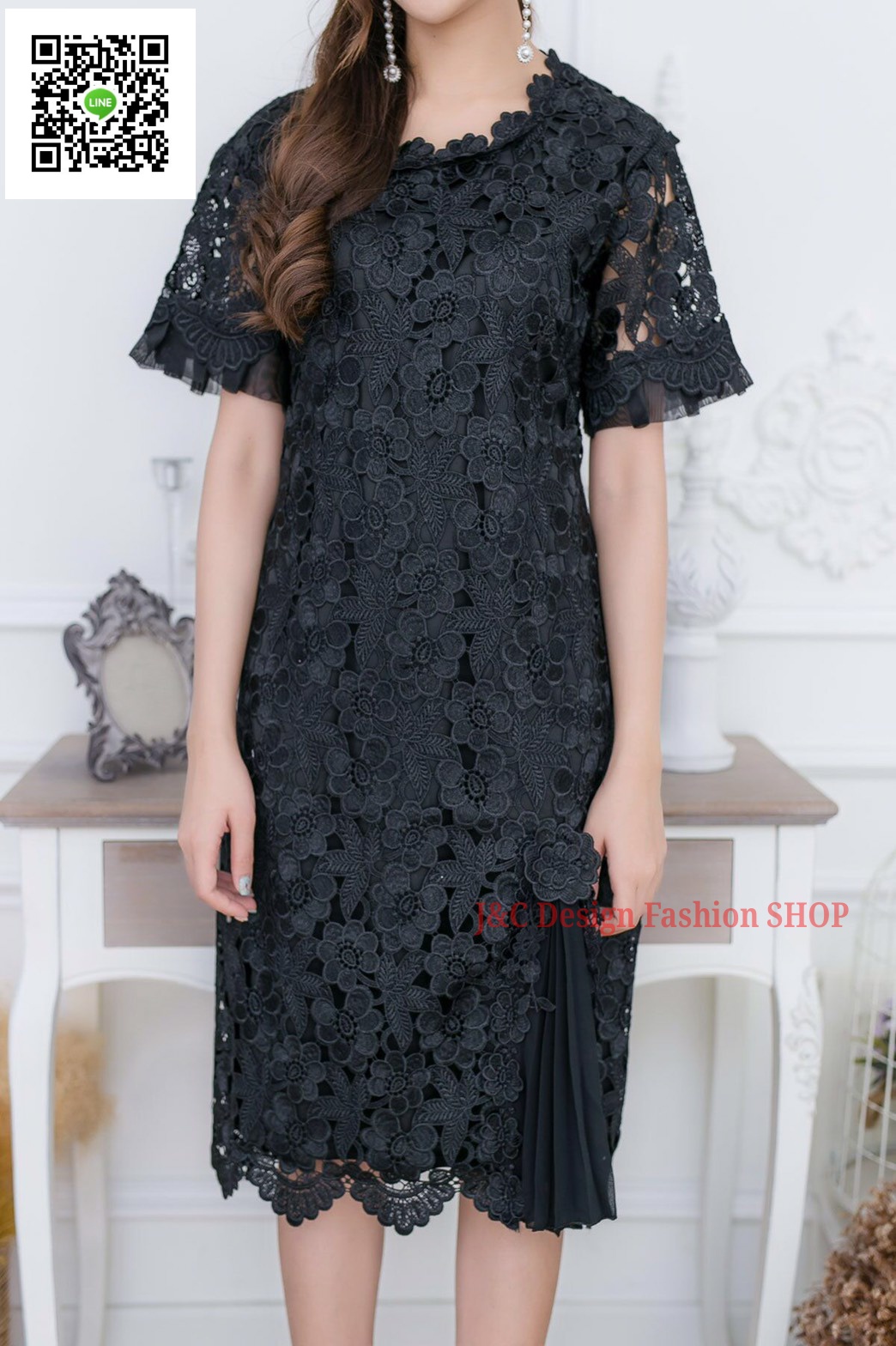 เดรสลูกไม้สไตน์เกาหลีสีดำ ชุดแซกลูกไม้สไตน์วัยรุ่นสีดำ ชุดผ้าไทยใส่ออกงาน เสื้อผ้าฝ้ายใส่กับผ้าถุงสีดำ เดรสลูกไม้พาดา
