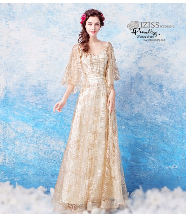 DL062 - **พรีออเดอร์** ชุดราตรี เดรสยาวออกงาน (Night party dresses) ชุดไปงานแต่งงานสวยๆ "ธีมสีทองแต่งกลิตเตอร์"