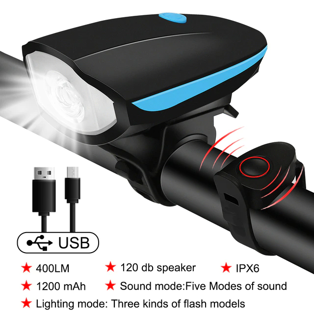 ไฟหน้าจักรยานแบบพร้อมแตรในตัว TB01 250 ลูเมนส์ Bike Light Waterproof