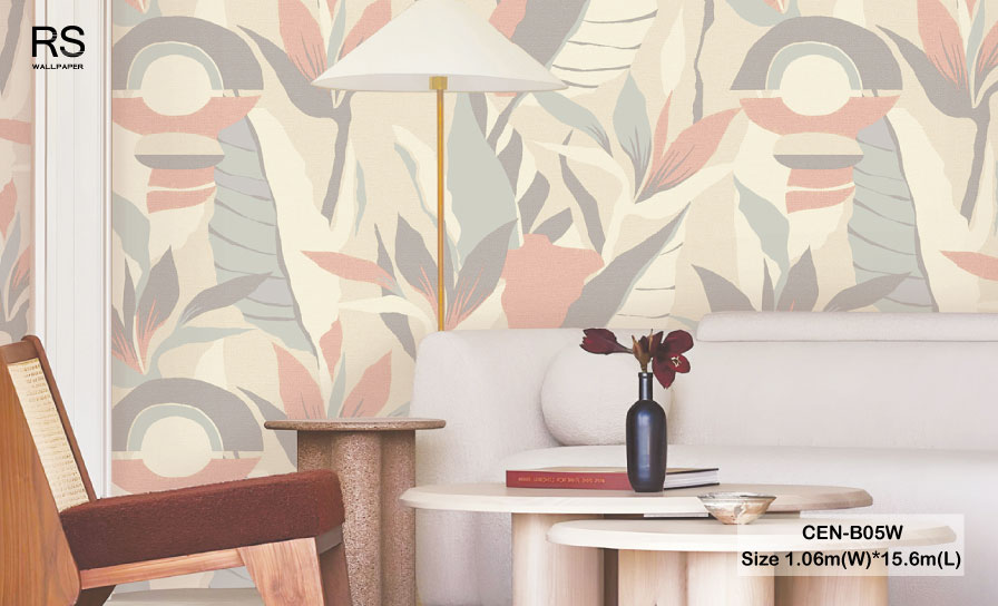 วอลเปเปอร์ลายใบไม้ กราฟฟิค สีเทาโอรส CEN-B05W