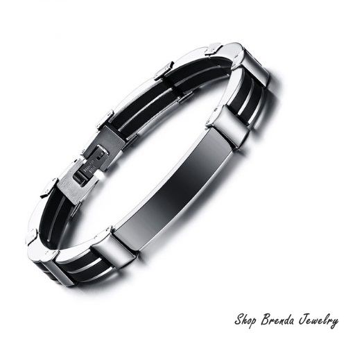 กำไลข้อมือหนังสีดำ รุ่น BRBBLT-223 พร้อมสลักชื่อ
