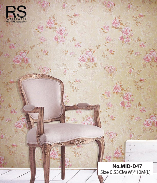 วอลเปเปอร์ลายดอกไม้พื้นสีครีม มีกลิตเตอร์วิ้งๆ No.MID-D47