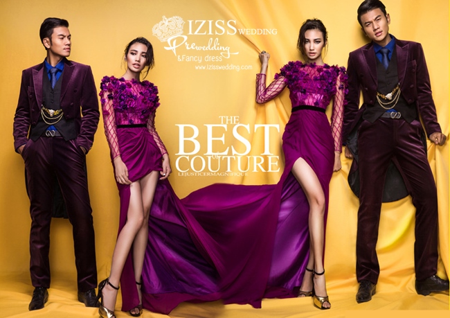 PW343-**พรีออเดอร์**ชุดคู่ถ่ายพรีเวดดิ้ง (prewedding dress) & ชุดแต่งงานแฟนซี (Fancy wedding dress)ชายหญิง "ธีมสีม่วงเข้ม"