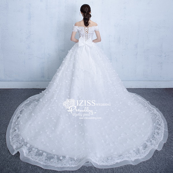 BR293 **พร้อมส่ง**ชุดแต่งงาน&ชุดเจ้าสาวแบบยาวสีขาวเกรดพรีเมี่ยม หรูหราน่ารัก สวยโดดเด่นไม่ซ้ำใคร